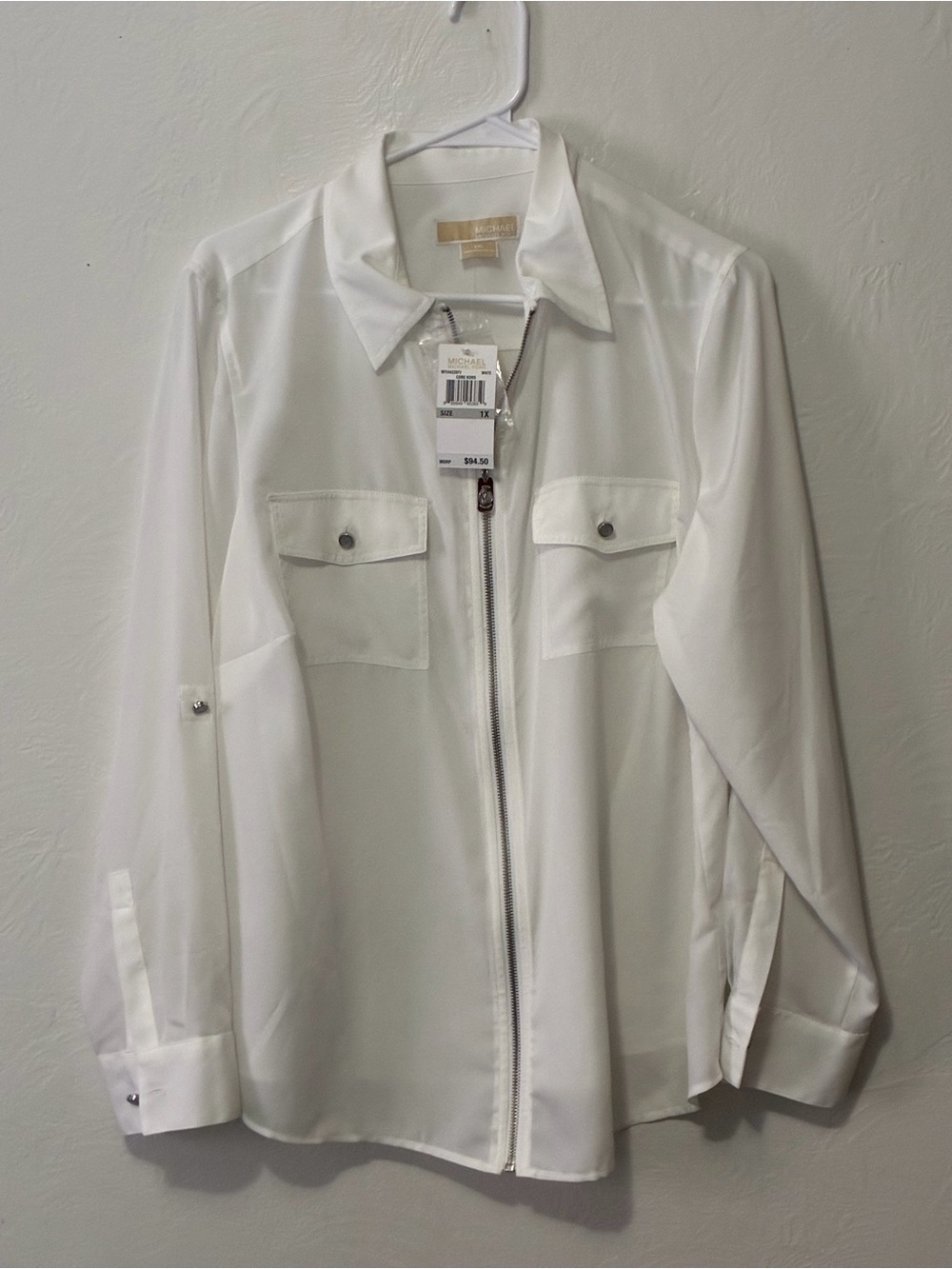 Michael Kors White Zip Front Utility Shirt